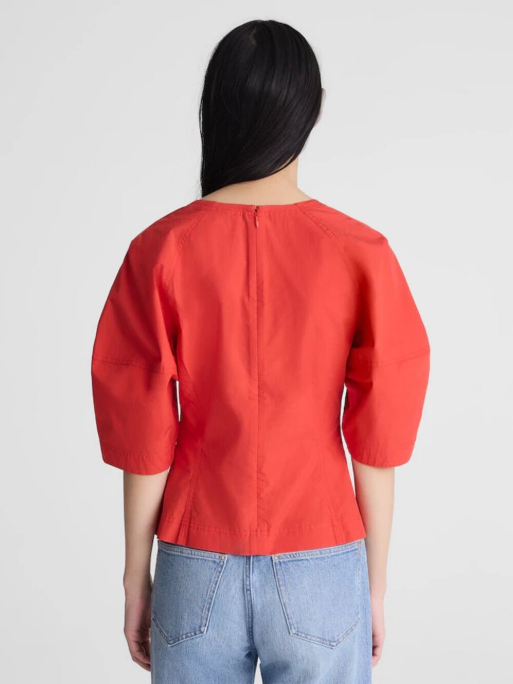 NWT Madewell Sculptural V-Neck Cotton Poplin Top Red Size 4 Capsule Wardrobe - Picture 4 of 11